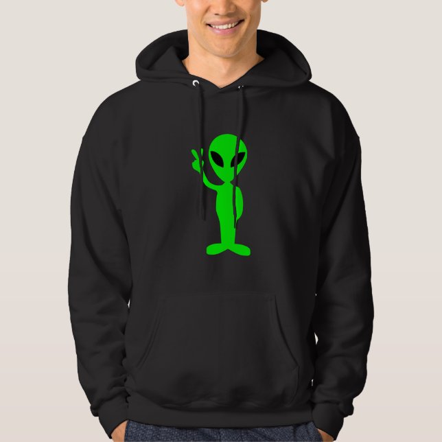 Little Green Man on Black Hoodie (Front)