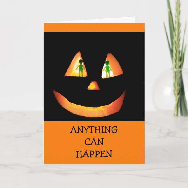 Little Green Men Pumpkin Halloween Card (Front)