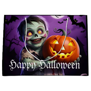 Little Green Monster & Pumpkin Friend Large Gift Bag