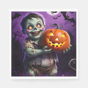Little Green Monster & Pumpkin Friend  Napkin