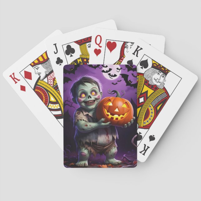 Little Green Monster & Pumpkin Friend Playing Cards (Back)