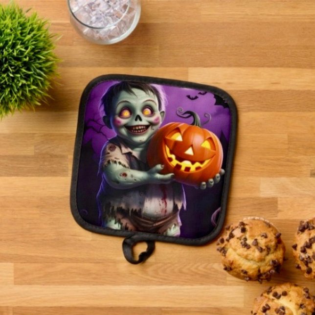Little Green Monster & Pumpkin Friend  Pot Holder (Pot Holder Full rubber protection cover no slip silicon hanging loop. )
