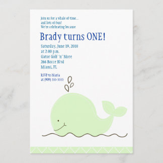 Little Green Whale 5x7 Birthday Invitation
