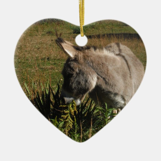 Little grey Donkey w / wildflowers Ceramic Ornament (Front)