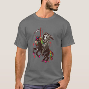Little Grim Reaper Riding Unicorn T-Shirt