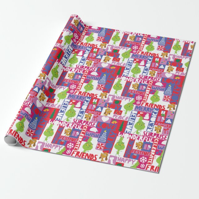 Little Grinch | Colourful Christmas Pattern Wrapping Paper (Unrolled)