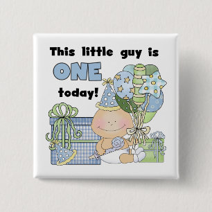 Little Guy is One Tshirts and Gifts 2 Inch Square Button