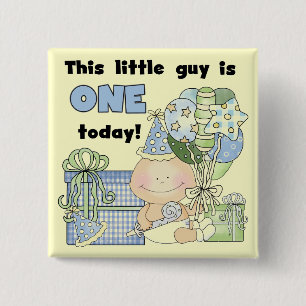 Little Guy is One Tshirts and Gifts 2 Inch Square Button