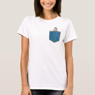 Little Guy Peeking Out Of Fake Pocket T-Shirt