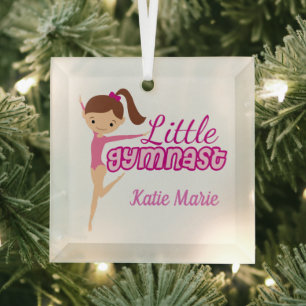 Little Gymnast Cute Personalized Girls Gymnastics Glass Ornament