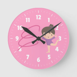 Little Gymnast Girl Gymnastics Room Decor Round Clock