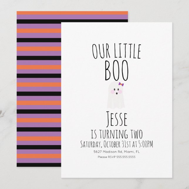 Little Halloween Boo Ghost First Birthday  Invitation (Front/Back)