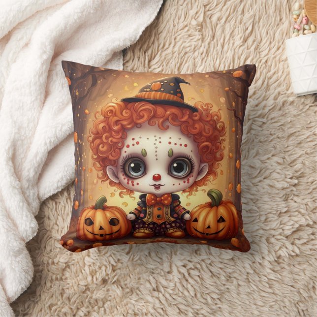 Little Halloween Clown 1 Throw Pillow (Blanket)