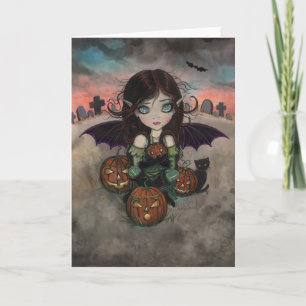 Little Halloween Vampire Fairy and Jack-O-Lanterns Card