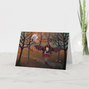Little Halloween Vampire Girl with Black Cat Card