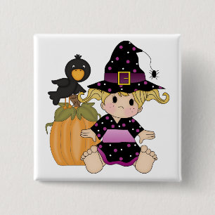 Little Halloween witch with black purple dress 2 Inch Square Button