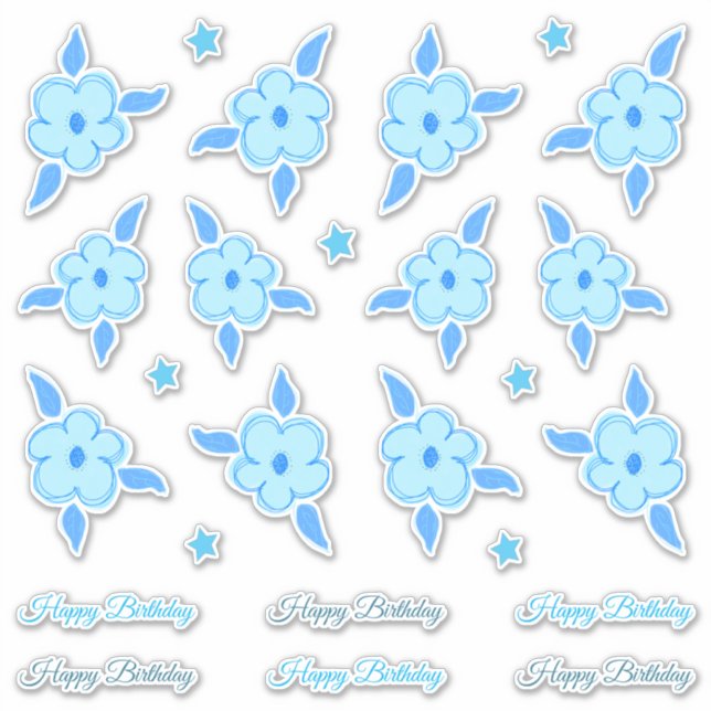 Little Happy Birthday Blue Flowers and Stars (Front)