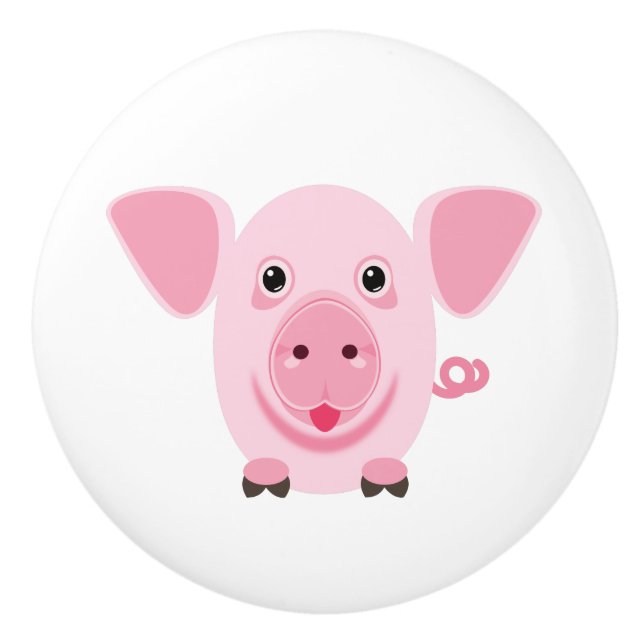 Little happy cute pink pig ceramic knob (Front)