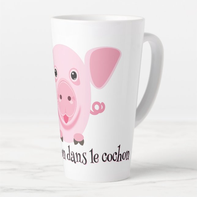 Little happy cute pink pig latte mug (Right Angle)