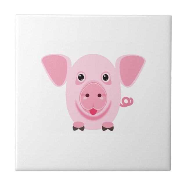 Little happy cute pink pig tile (Front)