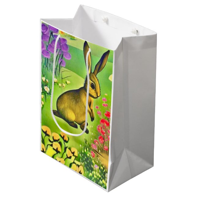 Little hare in flowers medium gift bag (Front Angled)