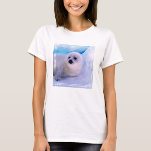 Little Harp Seal Pup Covered in Snowflakes T-Shirt