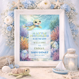 Little Hatchling Sea Turtle Baby Shower Welcome Poster
