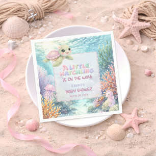 Little Hatchling Sea Turtle Ocean Pink Baby Shower Napkin
