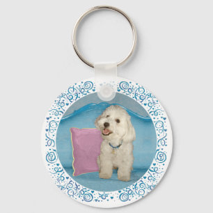Little Havanese on Turquoise Sofa Keychain