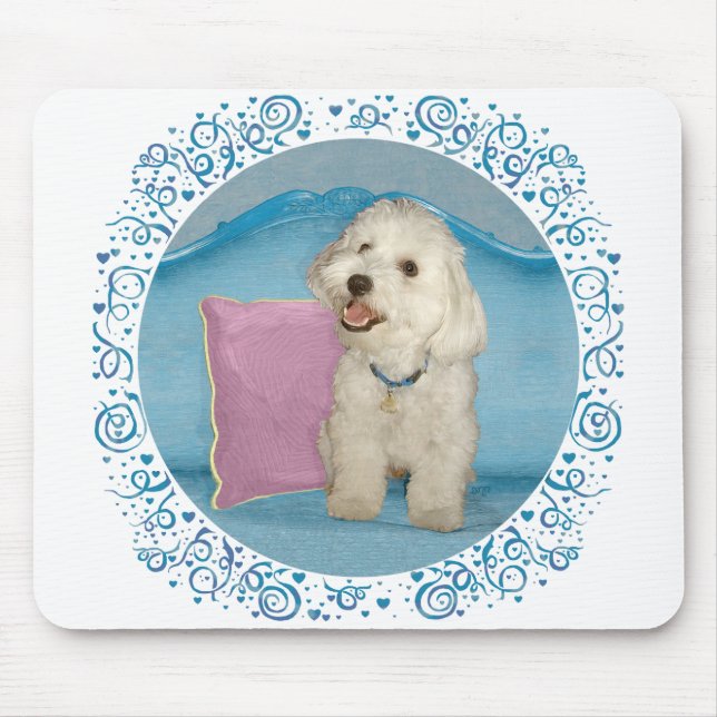 Little Havanese on Turquoise Sofa Mouse Pad (Front)