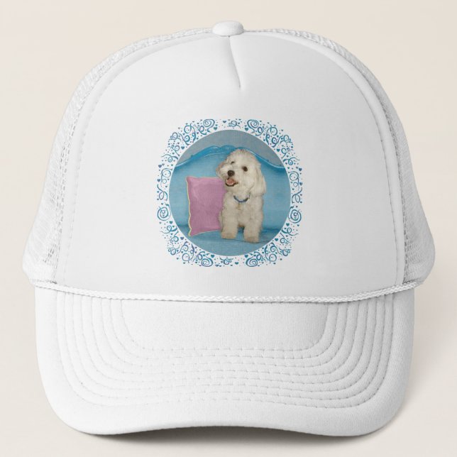 Little Havanese on Turquoise Sofa Trucker Hat (Front)