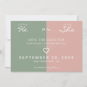 Little He, Little She Heart Dusty Rose, Sage Green Invitation
