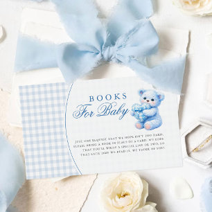 Little Heart Blue Gingham Teddy Bear Baby Shower Enclosure Card