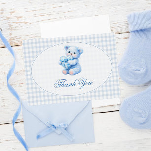 Little Heart Blue Gingham Teddy Bear Baby Shower Invitation