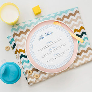 Little Heart Blue Gingham Teddy Bear Baby Shower Menu