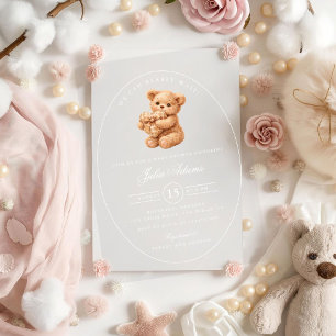 Little Heart Brown Gingham Teddy Bear Baby Shower Acrylic Invitations