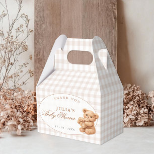 Little Heart Brown Gingham Teddy Bear Baby Shower Favor Box