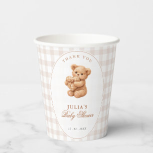 Little Heart Brown Gingham Teddy Bear Baby Shower Paper Cups