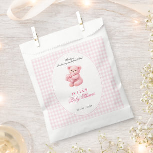 Little Heart Pink Gingham Teddy Bear Baby Shower Favour Bag