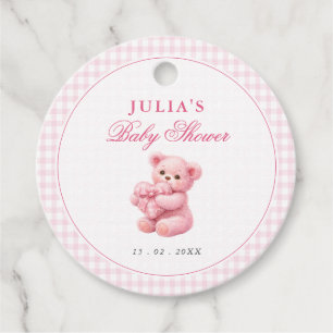 Little Heart Pink Gingham Teddy Bear Baby Shower Favour Tags