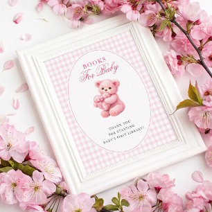 Little Heart Pink Gingham Teddy Bear Baby Shower Poster