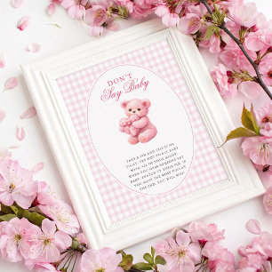 Little Heart Pink Gingham Teddy Bear Baby Shower Poster