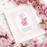 Little Heart Pink Gingham Teddy Bear Baby Shower
