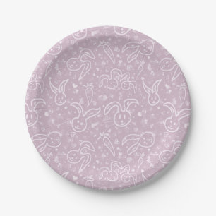 Little Hearts and Bunnies - transparent pattern.   Paper Plate