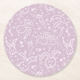 Little Hearts and Bunnies - transparent pattern. Round Paper Coaster