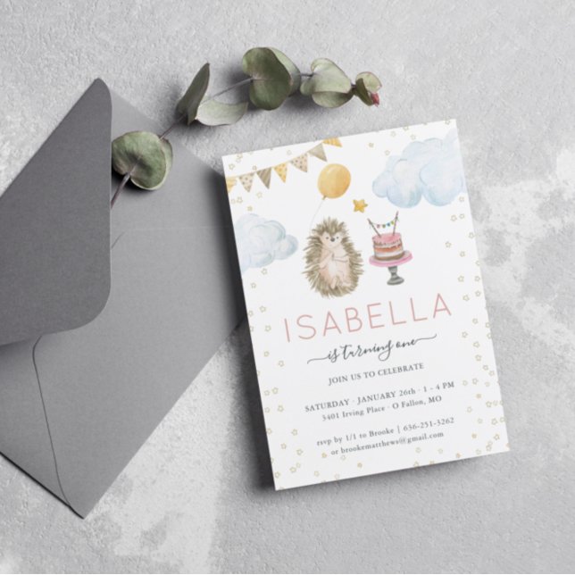 Little Hedgehog First Birthday Party Invitation (Creator Uploaded)