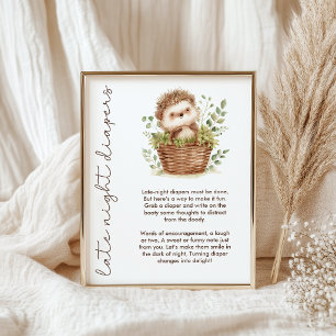 Little Hedgehog Late Night Diaper Baby Shower Game Poster
