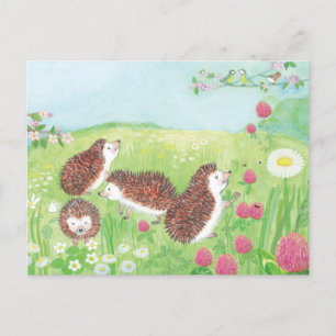 Little Hedgehogs in the Meadow Holiday Postcard