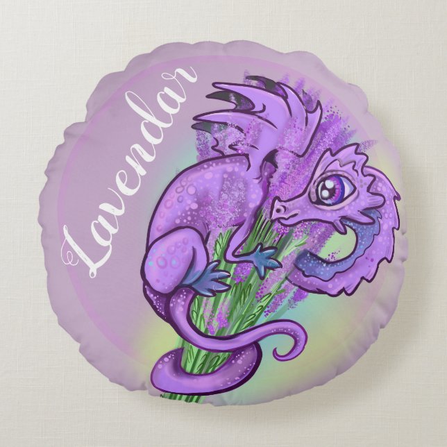 little Herb Garden Dragon Lavendar Round Pillow (Front)