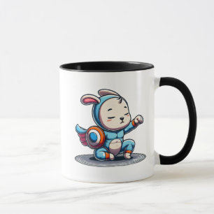 Little hero rabbit in a blue suit. mug